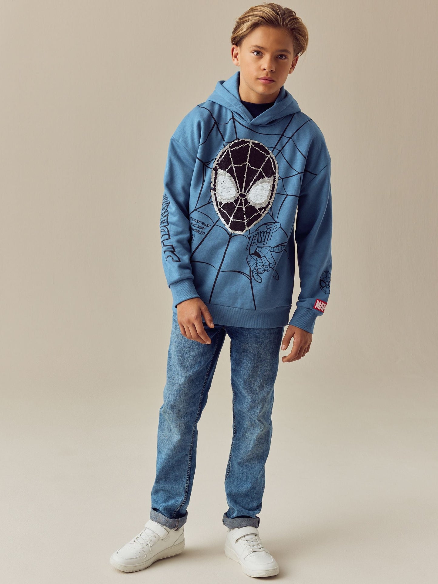 Mid Blue Spiderman Flip Sequin Hoodie (3-16yrs)
