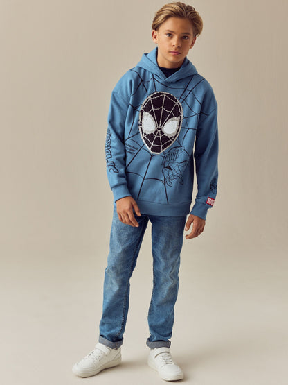 Mid Blue Spiderman Flip Sequin Hoodie (3-16yrs)