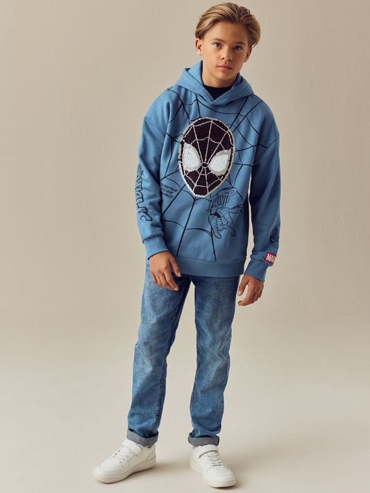 Mid Blue Spiderman Flip Sequin Hoodie (3-16yrs)