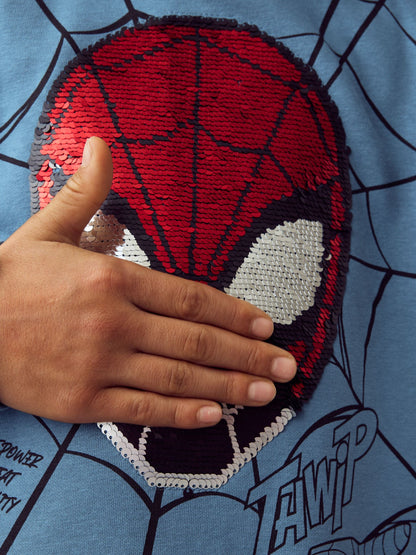 Mid Blue Spiderman Flip Sequin Hoodie (3-16yrs)
