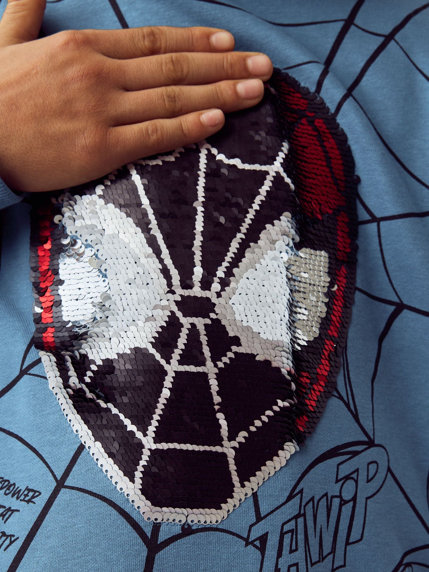 Mid Blue Spiderman Flip Sequin Hoodie (3-16yrs)