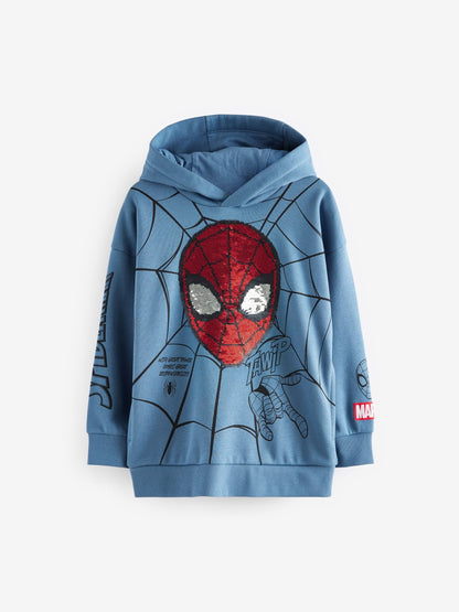 Mid Blue Spiderman Flip Sequin Hoodie (3-16yrs)