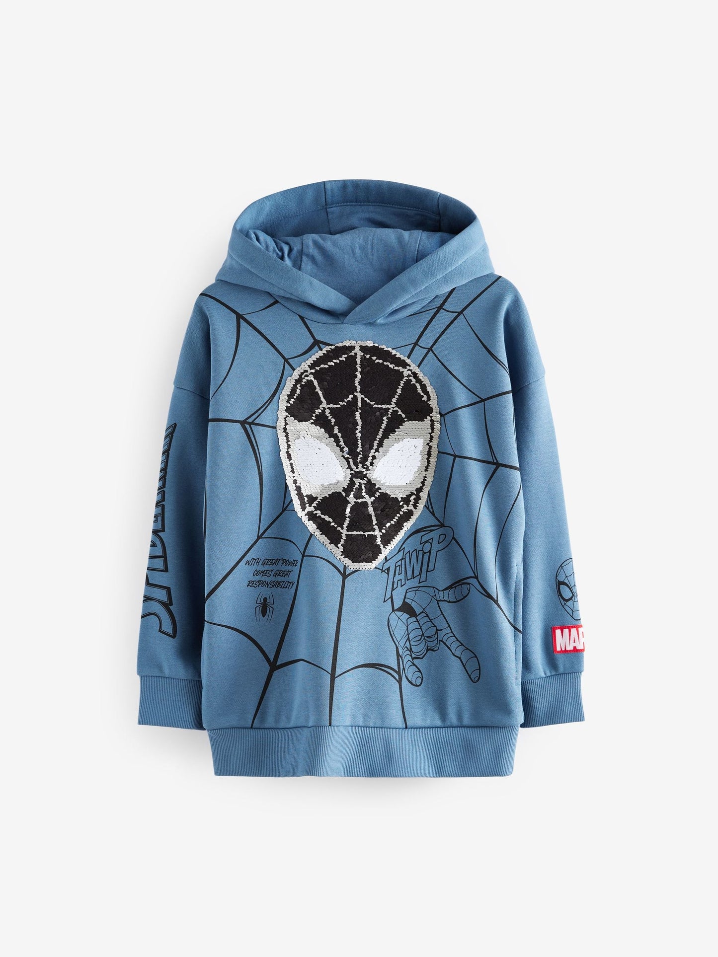 Mid Blue Spiderman Flip Sequin Hoodie (3-16yrs)