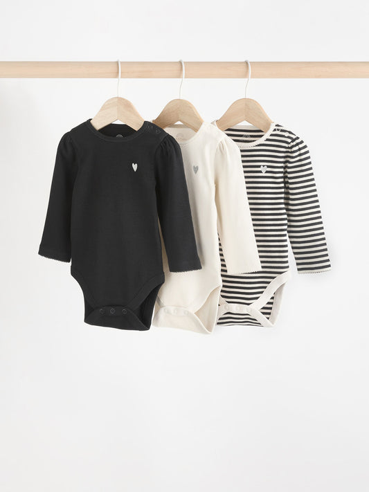 Black/White 3 Pack Long Sleeve Baby Bodysuits image 1