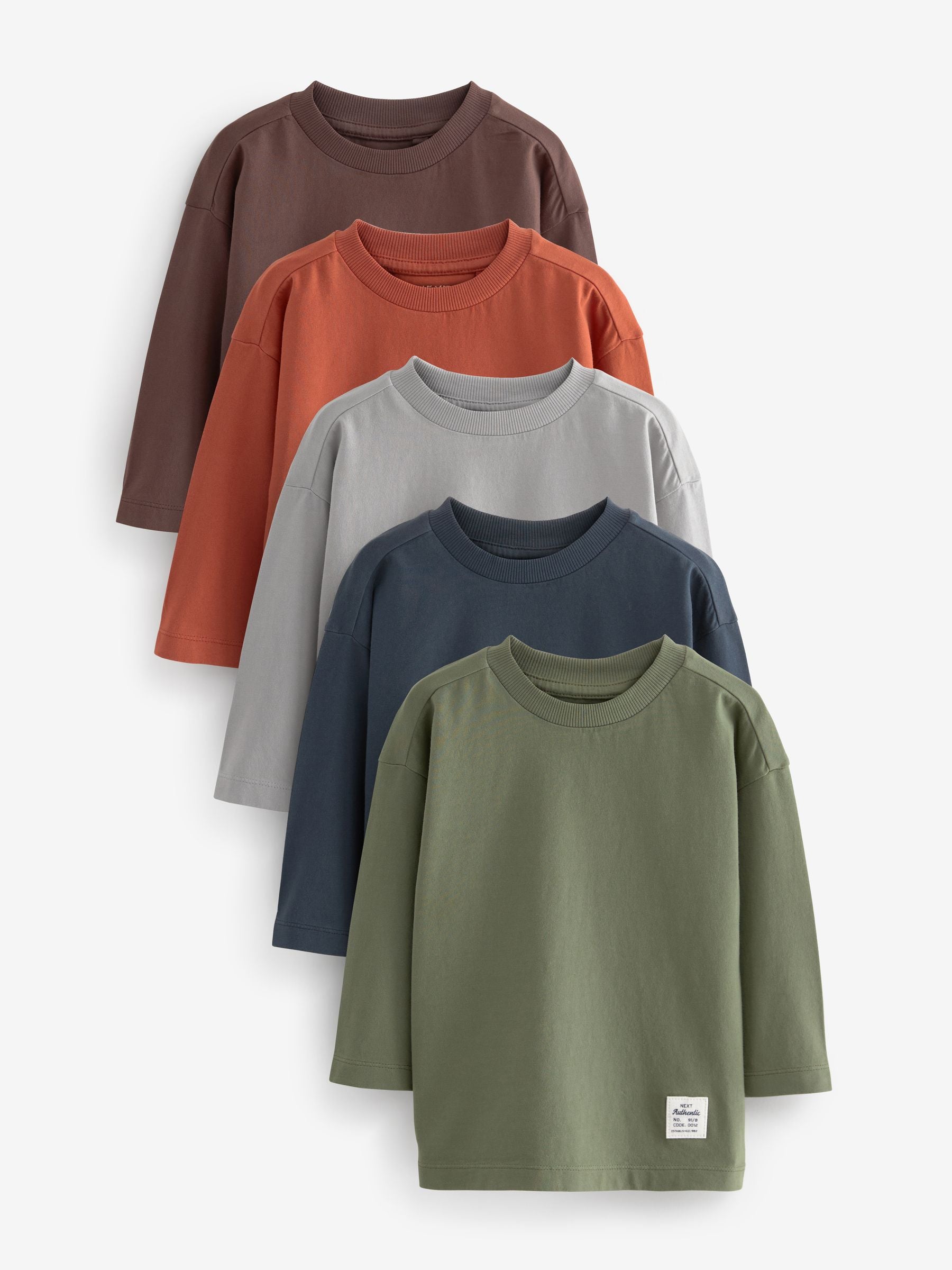 Rust Brown Plain Long Sleeve T-Shirts 5 Pack (3mths-7yrs) image 1