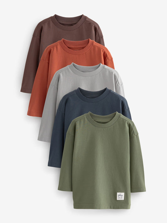 Rust Brown Plain Long Sleeve T-Shirts 5 Pack (3mths-7yrs) image 1