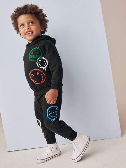 Black Graffiti All-Over Printed Hoodie and Joggers Set (3mths-7yrs)