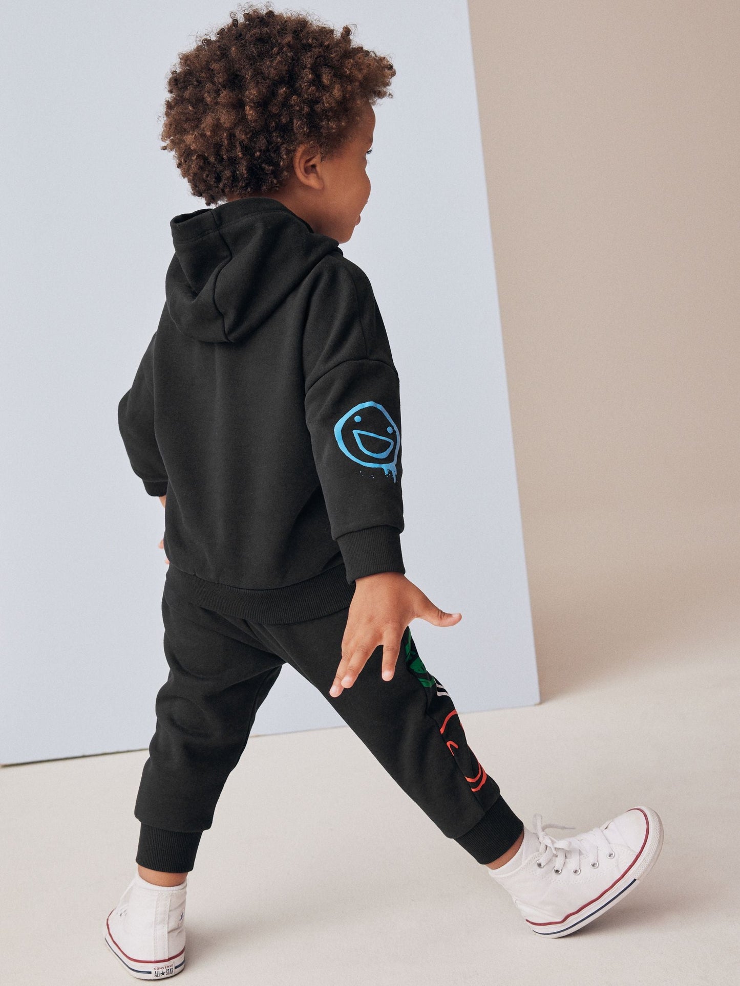 Black Graffiti All-Over Printed Hoodie and Joggers Set (3mths-7yrs)