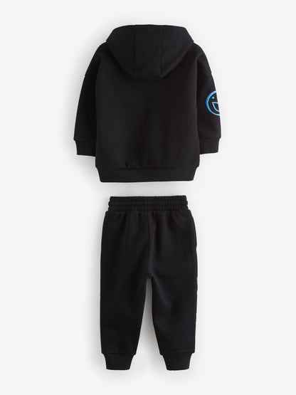 Black Graffiti All-Over Printed Hoodie and Joggers Set (3mths-7yrs)