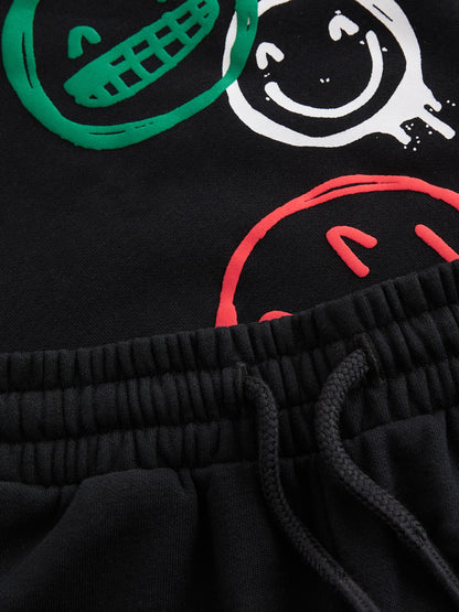 Black Graffiti All-Over Printed Hoodie and Joggers Set (3mths-7yrs)