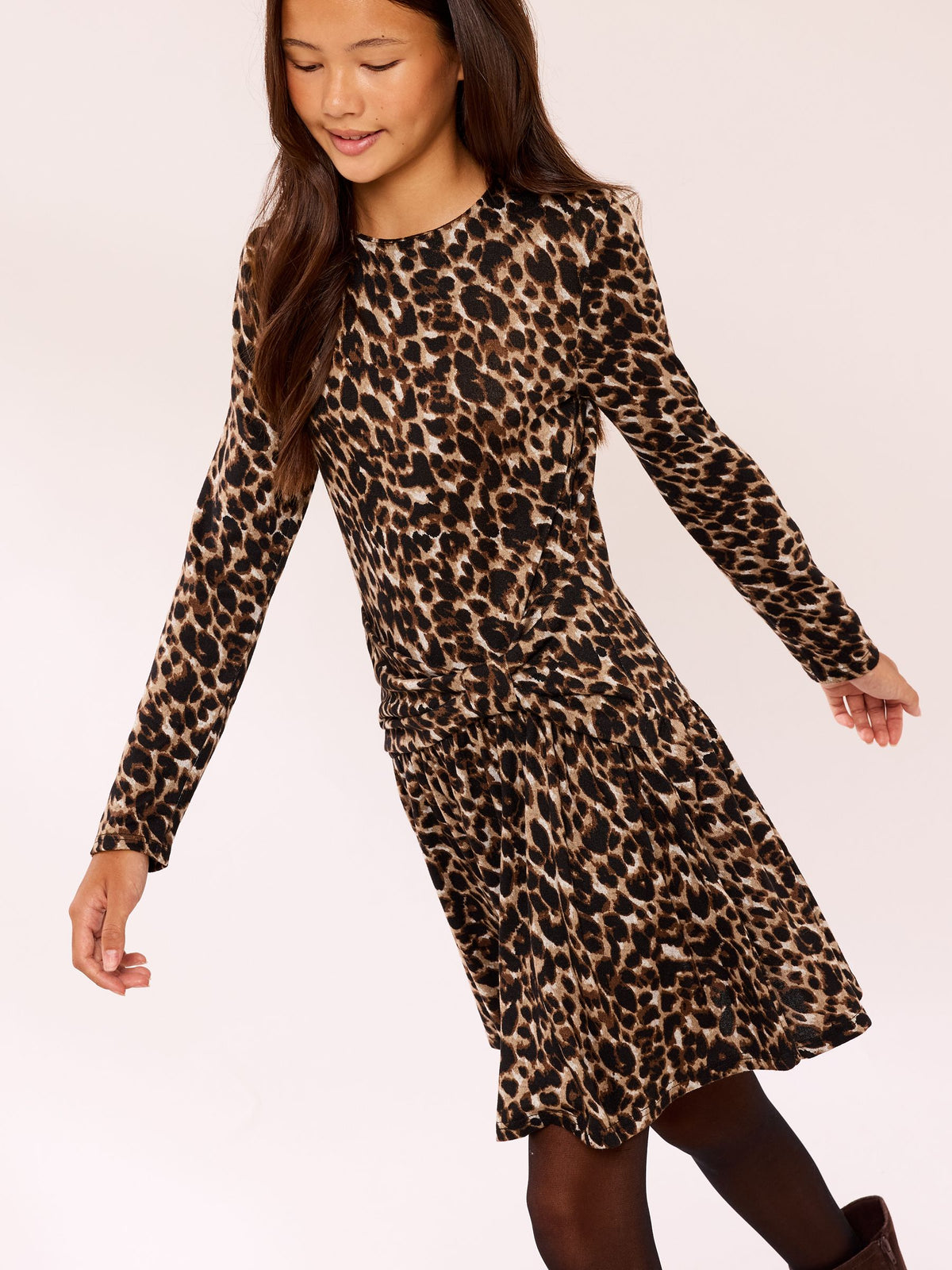 Dsiney Kidz - Lipsy Brown Leopard Print Teen Cosy Jersey Bow Waist Dress (10-16yrs) image 1