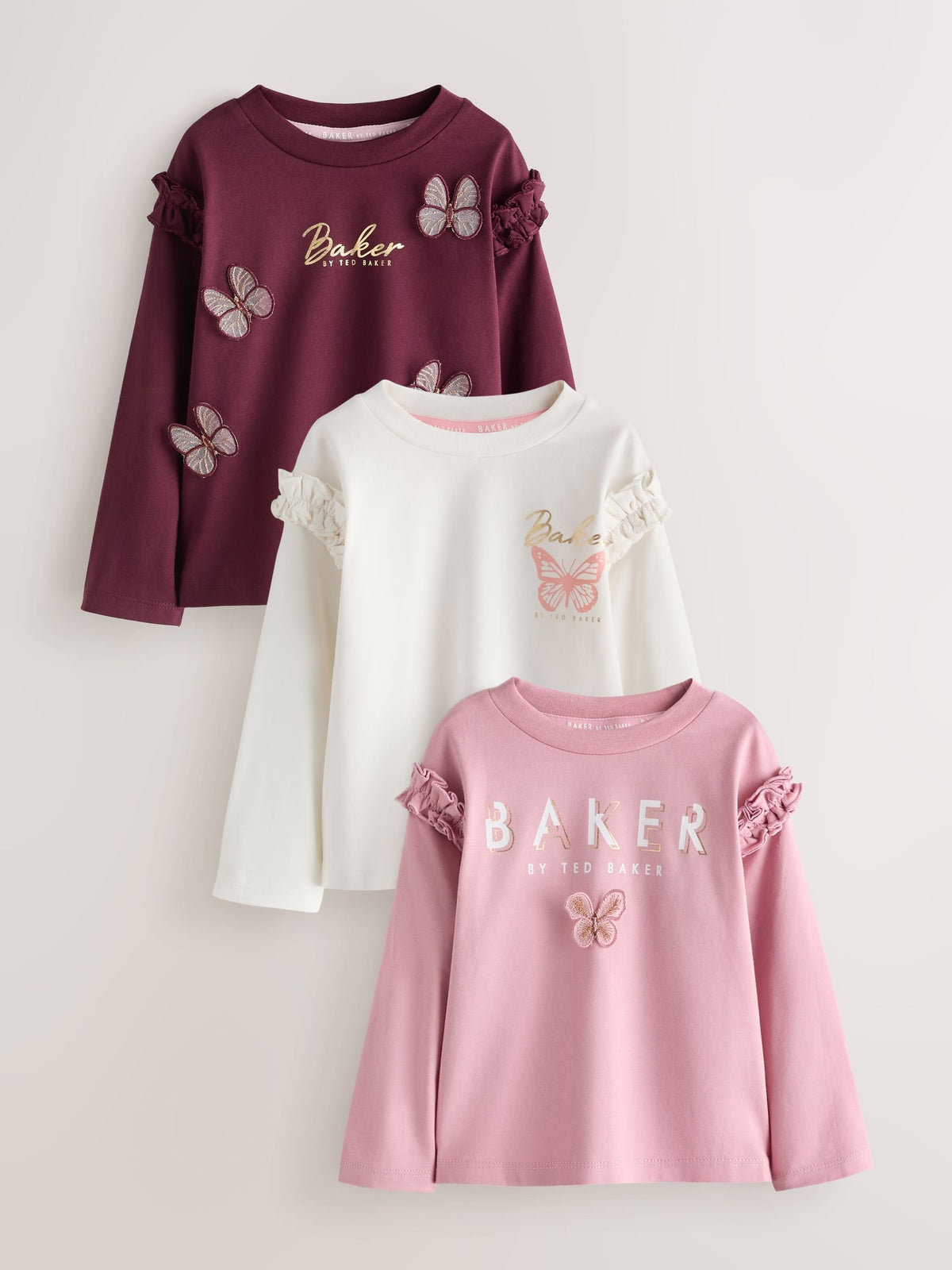 Baker by Ted Baker Berry Pink 3 Pack 3D Butterfly T-Shirts - image 1