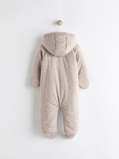 Chocolate Brown Star Jersey Wrap Baby Hooded Pramsuit