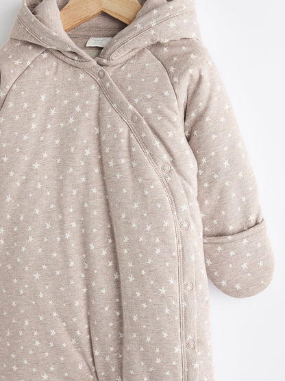 Chocolate Brown Star Jersey Wrap Baby Hooded Pramsuit