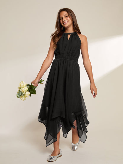 Lipsy Black Hanky Hem Halter Occasion Dress (5-16yrs) - image 1