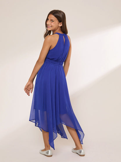 Dsiney Kidz - Lipsy Cobalt Blue Hanky Hem Halter Occasion Dress (5-16yrs) image 6