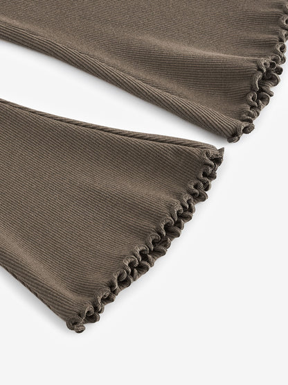 Khaki Green Rib Flare Leggings (3mths-7yrs) image 3