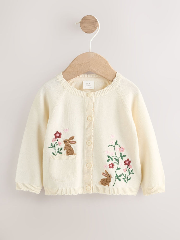 Natural Embroidered Baby Bunny Cardigan (0mths-3yrs)