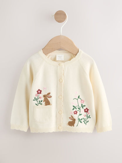 Natural Embroidered Baby Bunny Cardigan (0mths-3yrs)