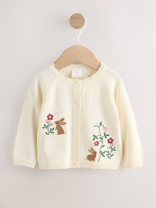 Natural Embroidered Baby Bunny Cardigan (0mths-3yrs)