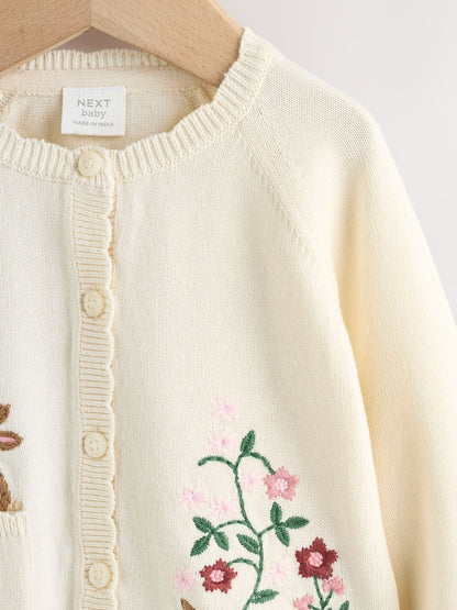 Natural Embroidered Baby Bunny Cardigan (0mths-3yrs)