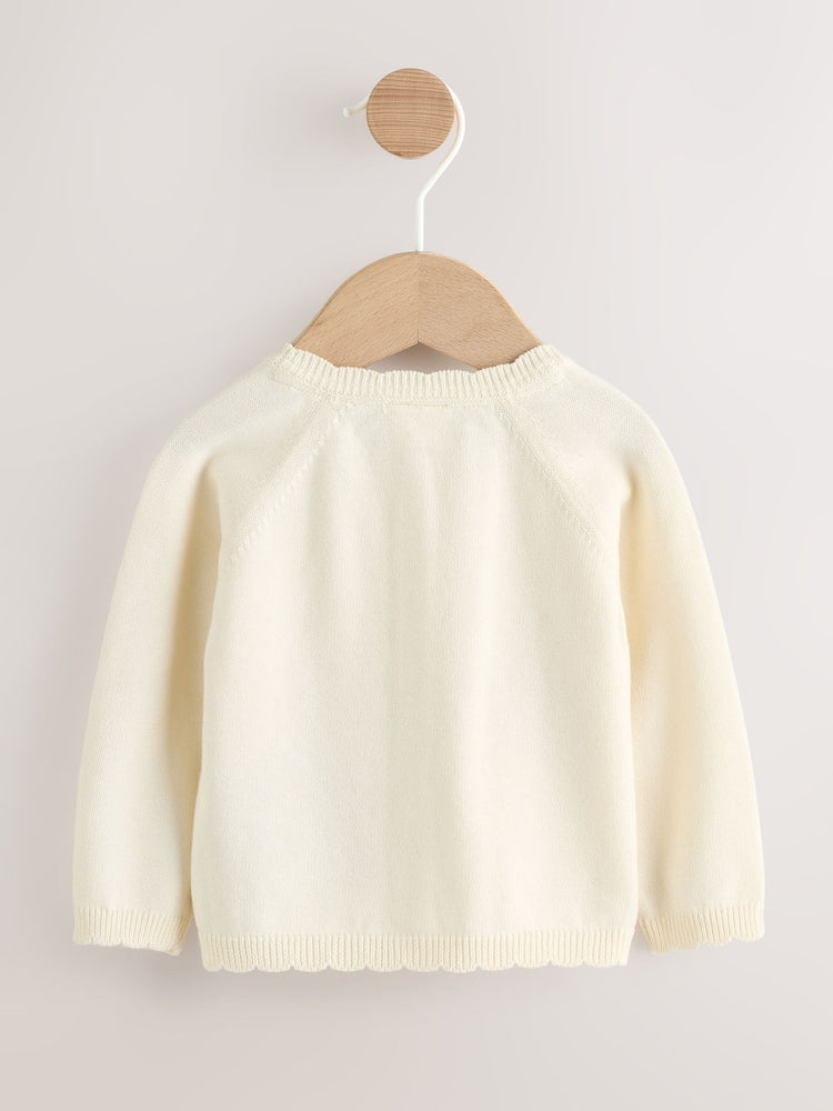 Natural Embroidered Baby Bunny Cardigan (0mths-3yrs)