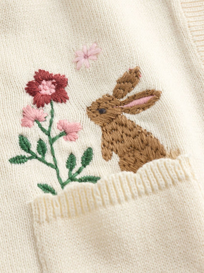 Natural Embroidered Baby Bunny Cardigan (0mths-3yrs)