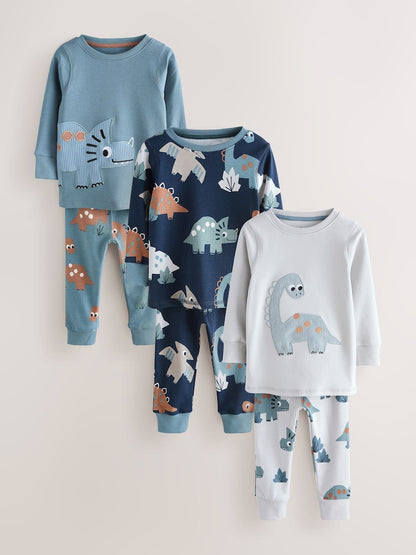 Navy/Grey Dinosaur Snuggle Pyjamas 3 Pack (9mths-8yrs)