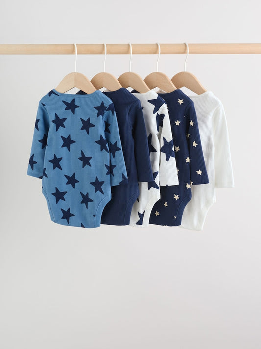 Navy Star Long Sleeve Bodysuits 5 Pack