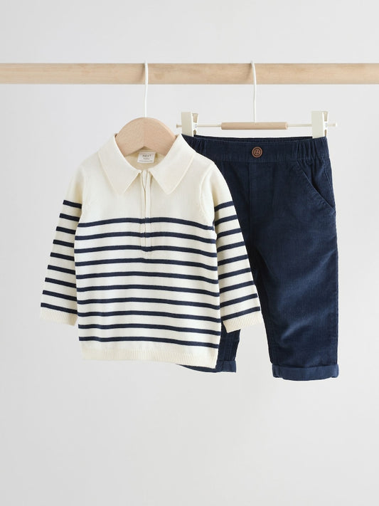 Navy Stripe Baby Knitted Top and Trousers Set (0mths-2yrs)