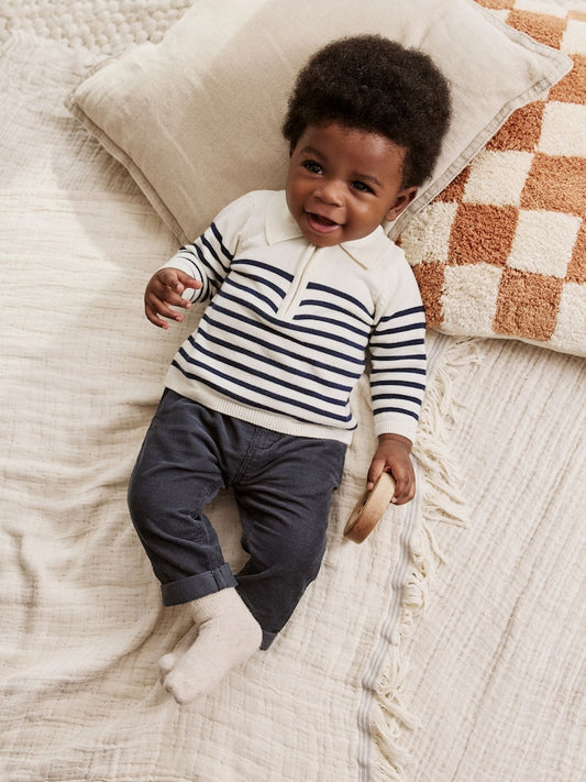 Navy Stripe Baby Knitted Top and Trousers Set (0mths-2yrs) Immediate