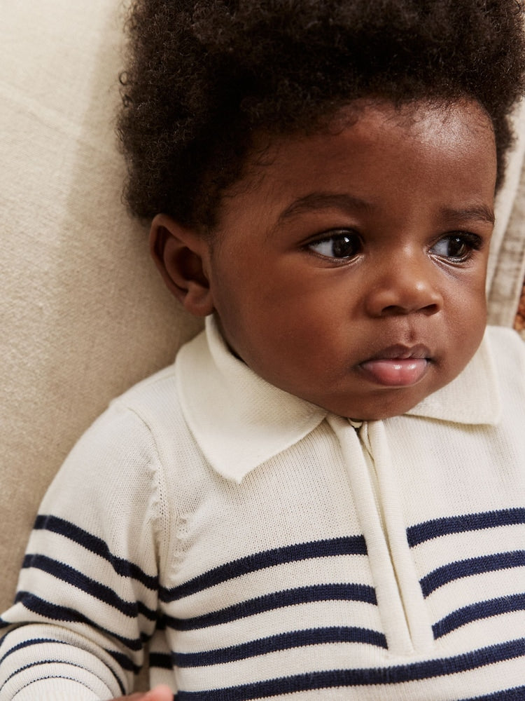 Navy Stripe Baby Knitted Top and Trousers Set (0mths-2yrs) Immediate