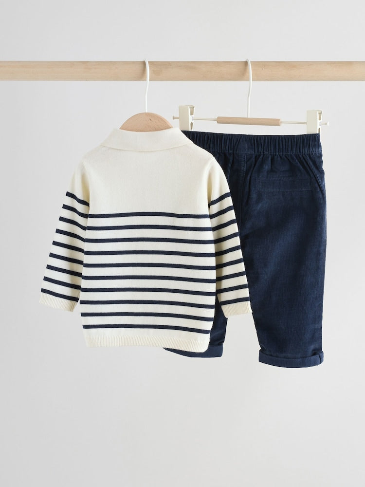 Navy Stripe Baby Knitted Top and Trousers Set (0mths-2yrs) Immediate