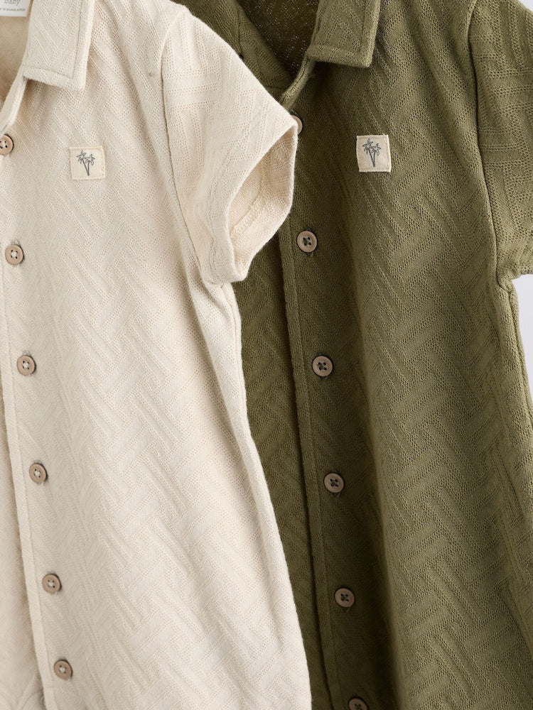 Neutral/Khaki Textured Baby Rompers 2 Pack Immediate