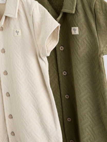 Neutral/Khaki Textured Baby Rompers 2 Pack Immediate