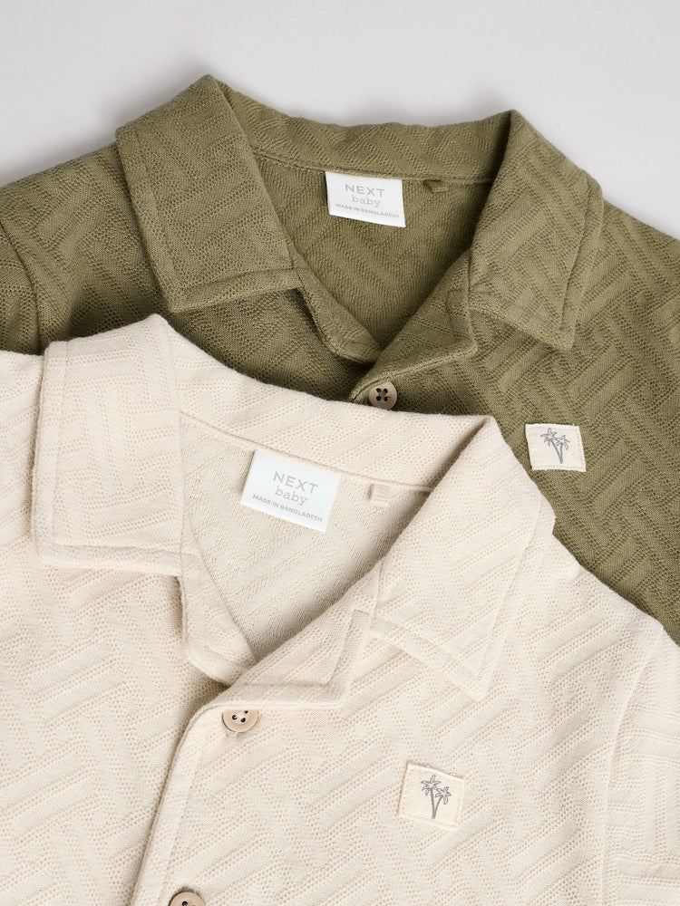 Neutral/Khaki Textured Baby Rompers 2 Pack Immediate