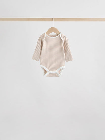 Neutral 100% Cotton Long Sleeve Baby Bodysuits 5 Pack