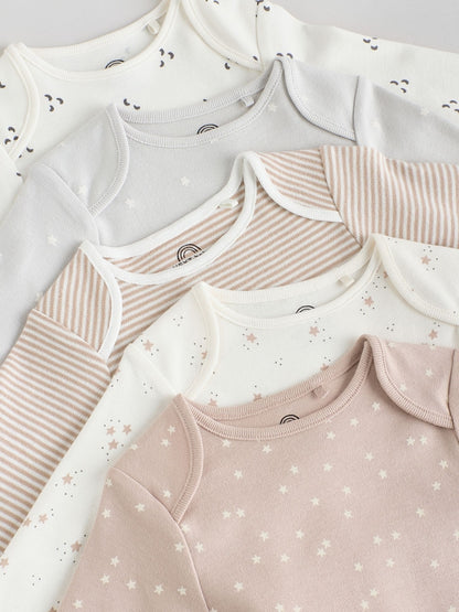 Neutral 100% Cotton Long Sleeve Baby Bodysuits 5 Pack
