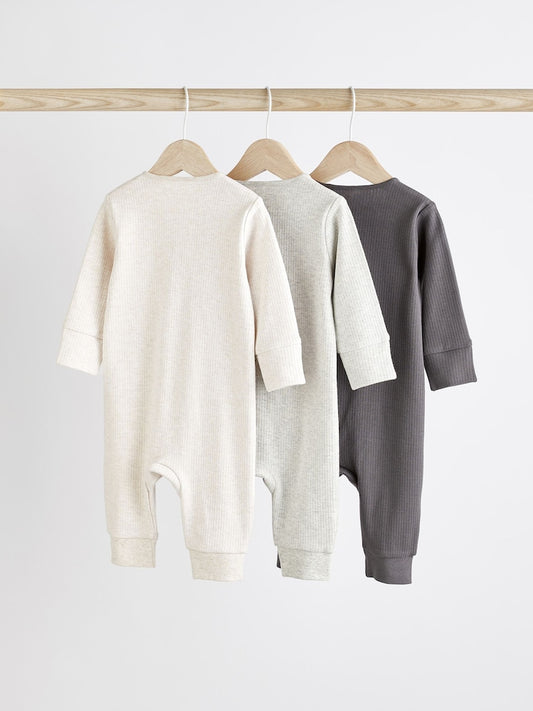 Neutral Baby Footless 2 Way Zip 100% Cotton Sleepsuits 3 Pack (0mths-3yrs)