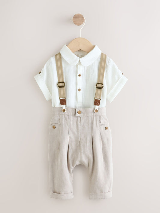 Neutral Baby Shirt Trousers and Braces Set 3 Piece (0mths-2yrs)