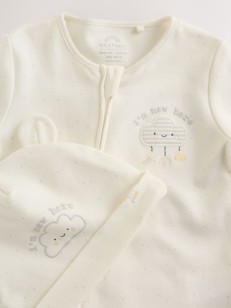 Neutral Im New Here Sleepsuit And Hat Set Immediate