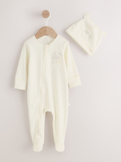 Neutral Im New Here Sleepsuit And Hat Set Immediate