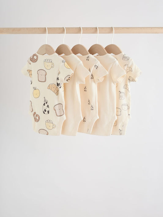 Neutral Short Sleeve Baby Bodysuits 5 Pack