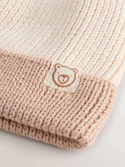 Neutral Tonal Baby Knitted Pom Beanie