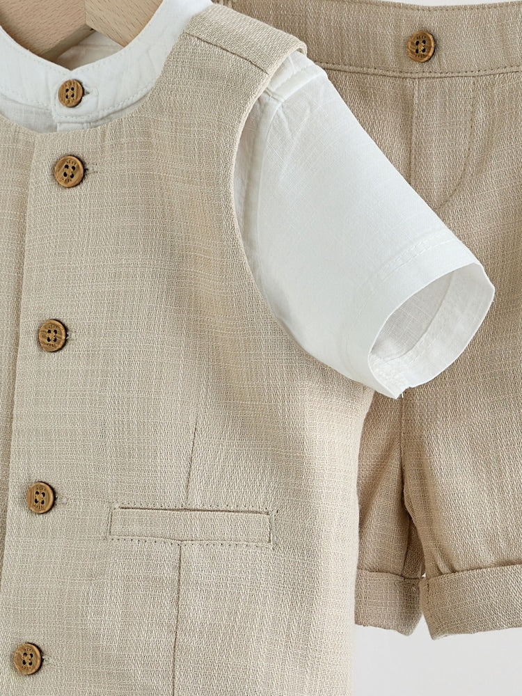 Neutral Woven Waistcoat, Shirt and Shorts Baby Set 3 Piece Immediate