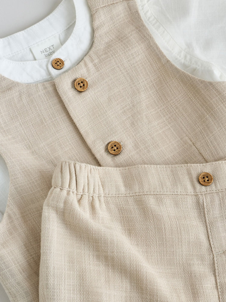 Neutral Woven Waistcoat, Shirt and Shorts Baby Set 3 Piece Immediate