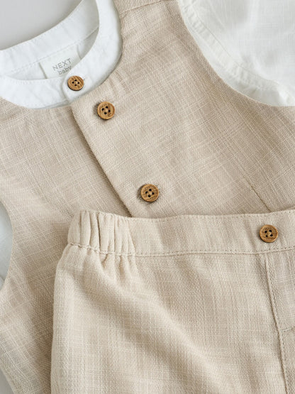 Neutral Woven Waistcoat, Shirt and Shorts Baby Set 3 Piece Immediate