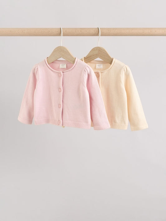 Pink/Neutral 100% Cotton Cardigans 2 Pack (0mths-3yrs)