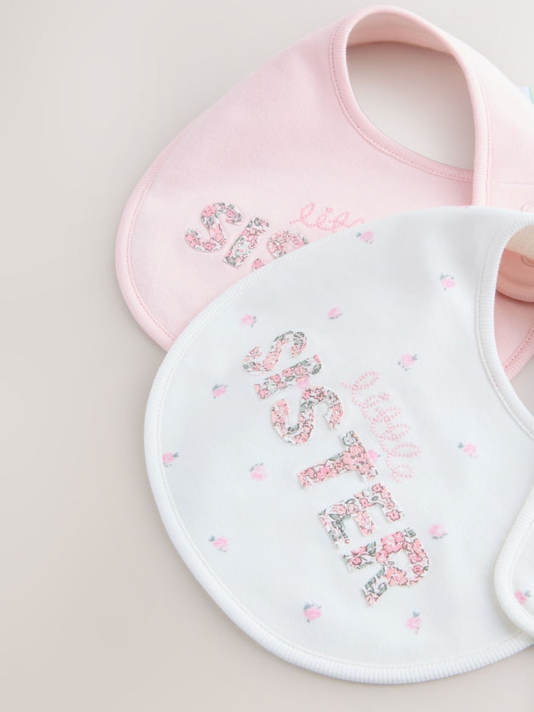 Pink/White Sister Family Baby Bibs 2 Pack
