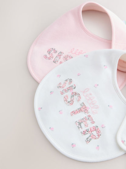 Pink/White Sister Family Baby Bibs 2 Pack
